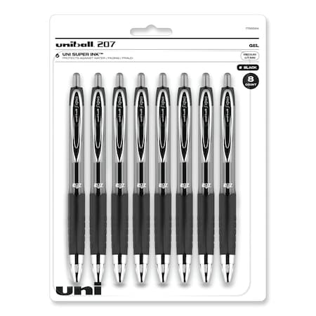 Uni-Ball Signo 207 Gel Pen, Retractable, Medium 0.7 mm, Black Ink, Clear/Black Barrel, PK8 1756584